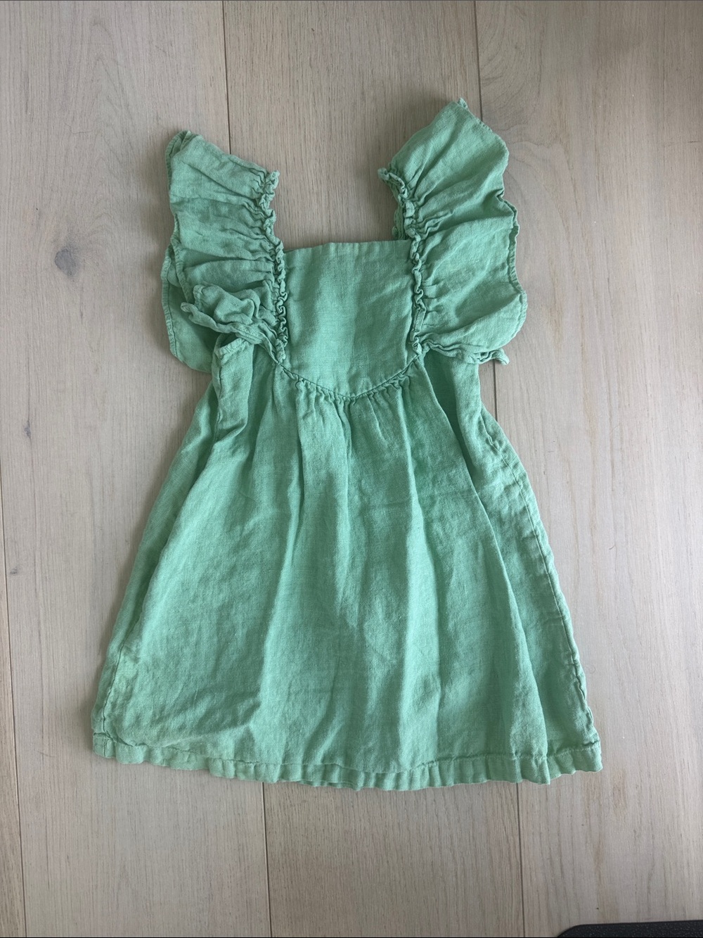 Zara 4-5yo Linen Green Ruffle Sleeve Dress
